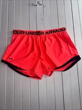 Under Armour Loose Fit Athletic Shorts Neon Coral and Black Size XL